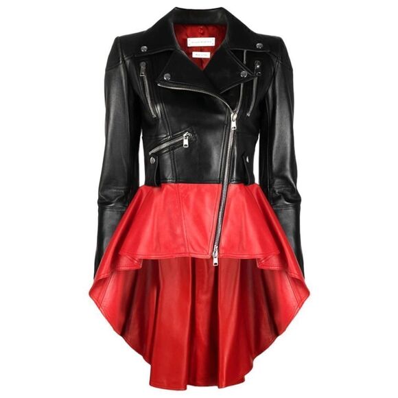ALEXANDER MCQUEEN Two Tone Leather STUNNING 🤩 Peplum Biker Jacket |SIZE: 44 IT| - Picture 1 of 15